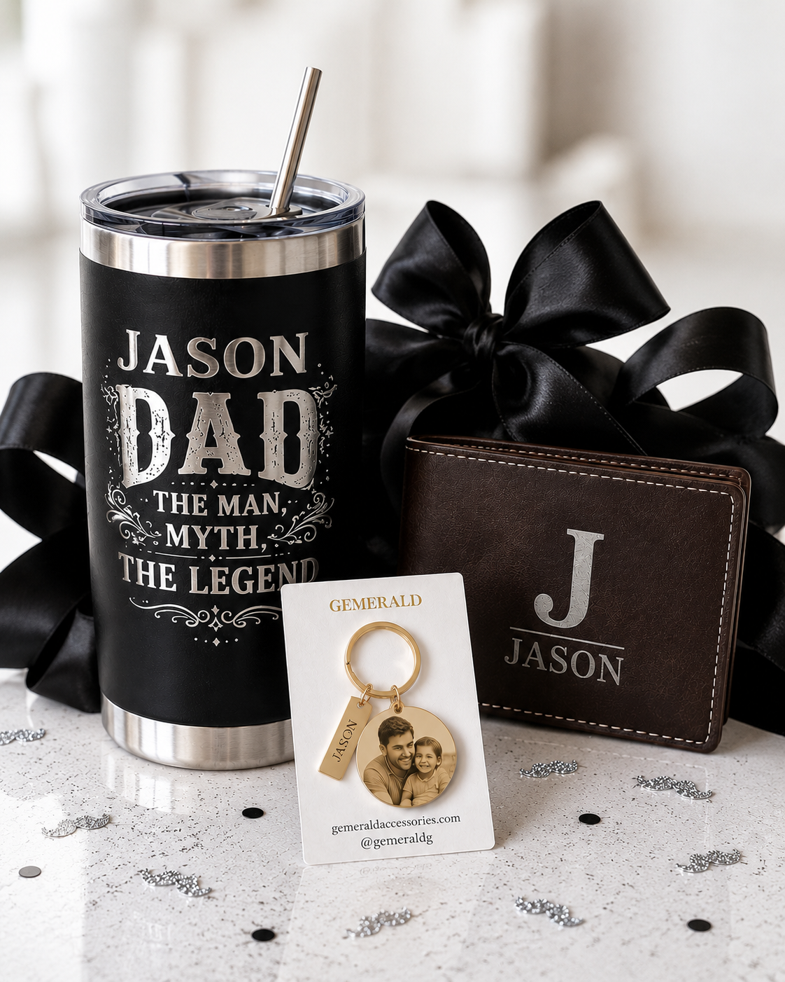 Personalized Father's Day Gift Box β Laser Engraved Tumbler, Photo Keychain & Engraved Wallet