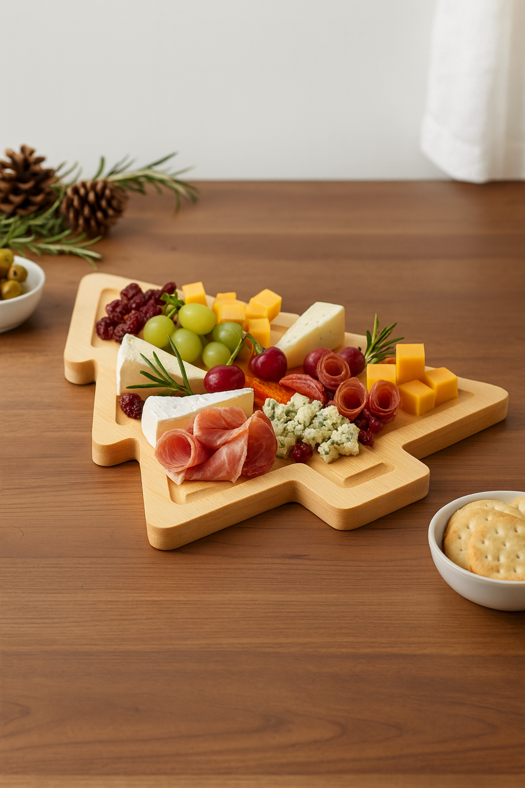 Personalized Christmas Tree Charcuterie Board Set – Double-Sided Laser Engraving