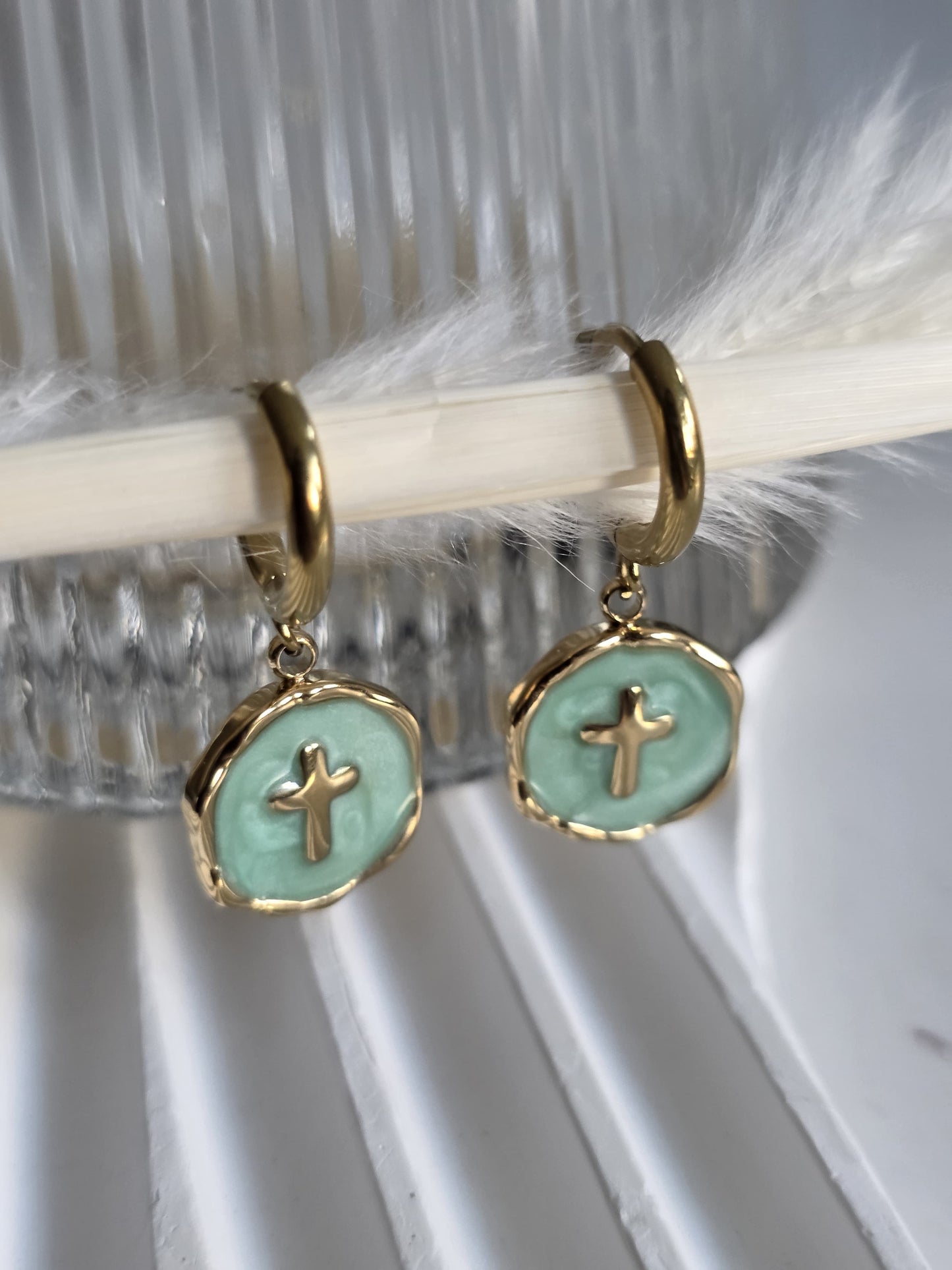 Aquamarine Cross Earrings