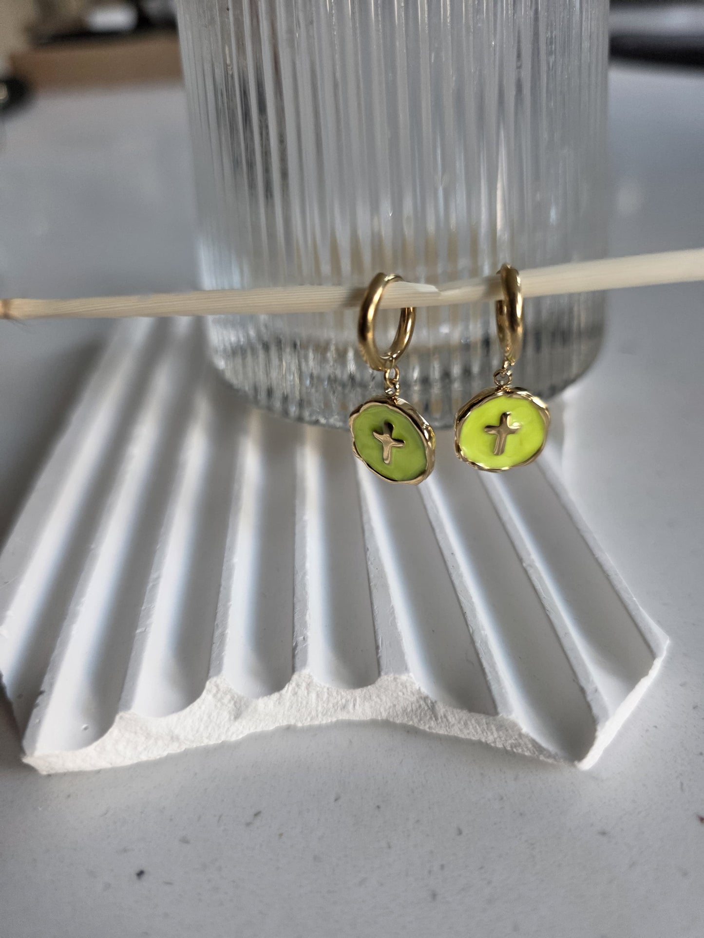 Lime Cross Earrings