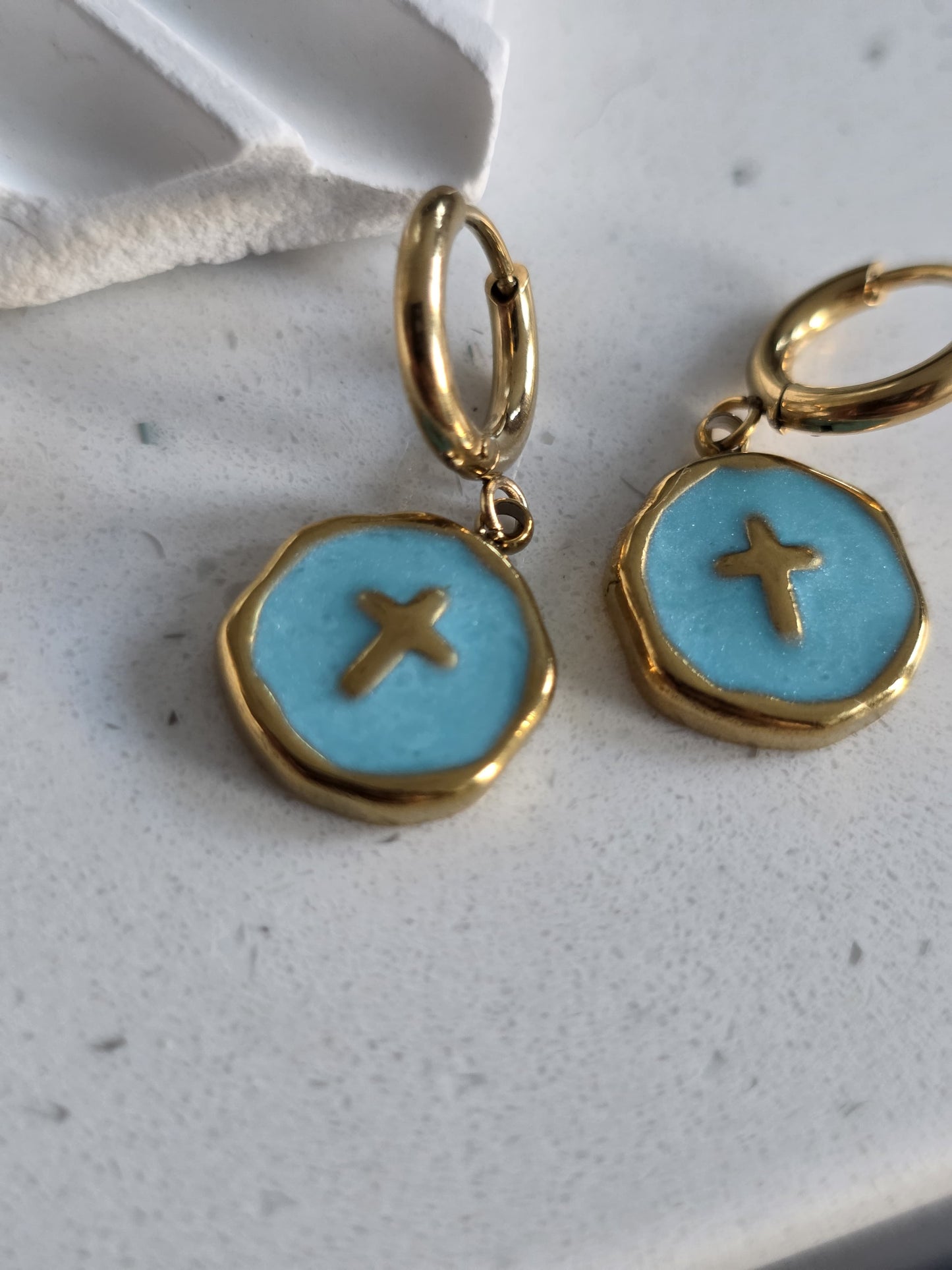 Sky Blue Cross Earrings