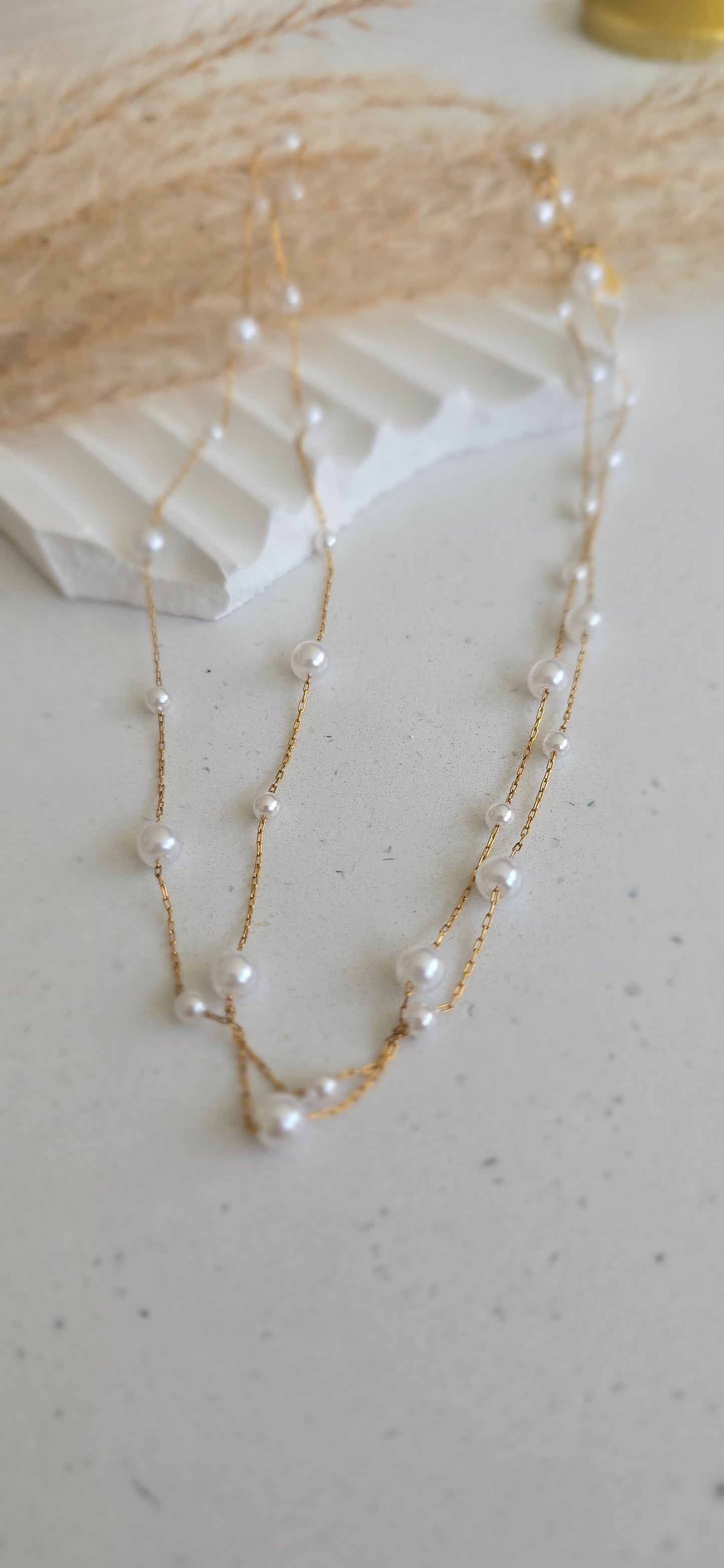 Golden Pearl Double Necklace