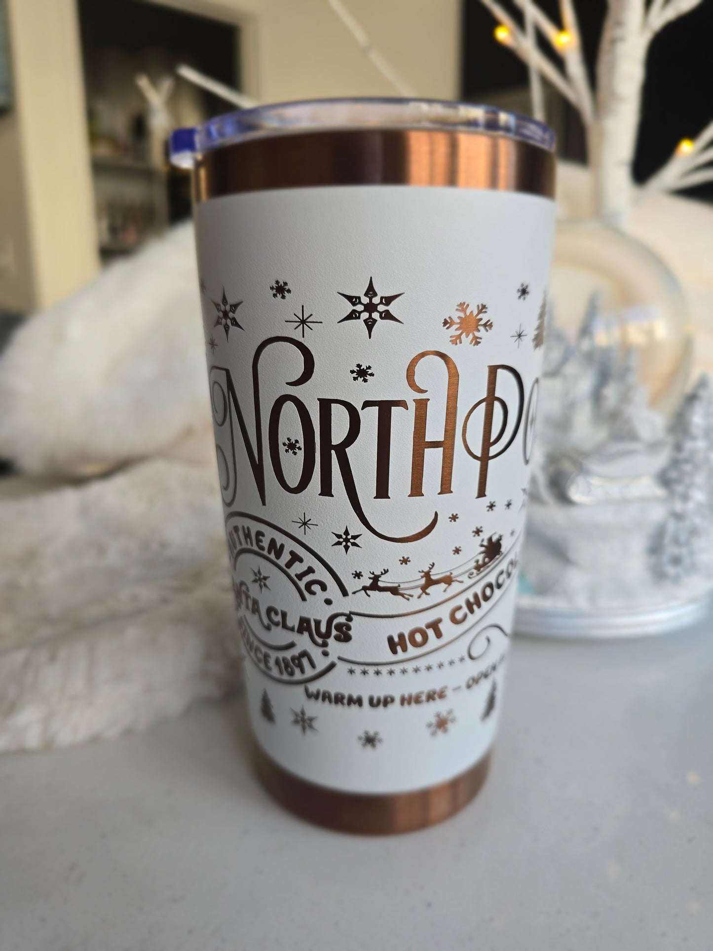 20oz Personalized Laser-Engraved Copper Tumbler | North Pole Christmas Edition 🎄✨