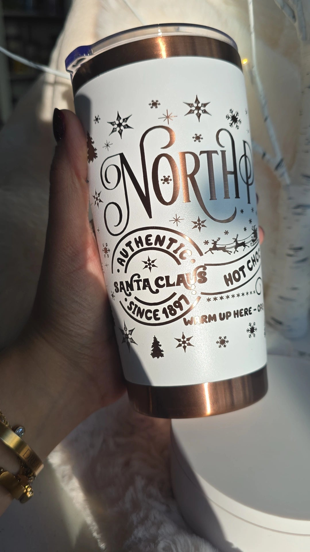 20oz Personalized Laser-Engraved Copper Tumbler | North Pole Christmas Edition 🎄✨