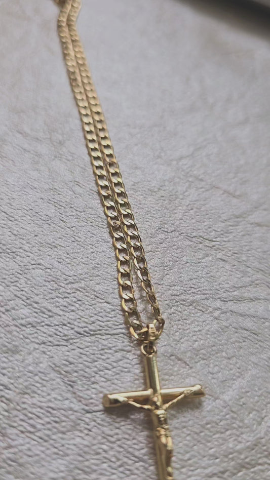 18K Italian Gold Crucifix Necklace – 3mm Chain, Authentic Faith & Elegance