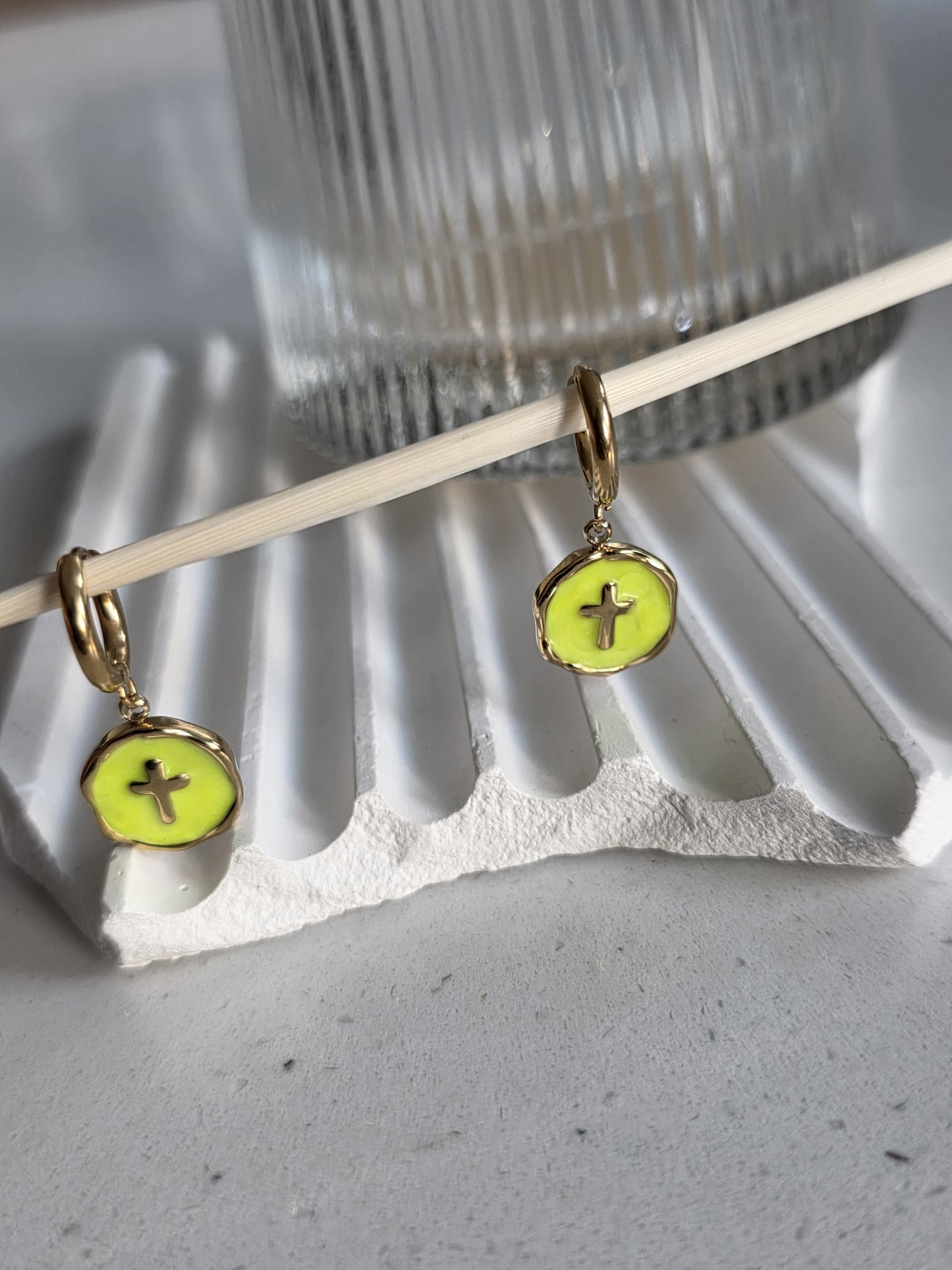 Lime Cross Earrings