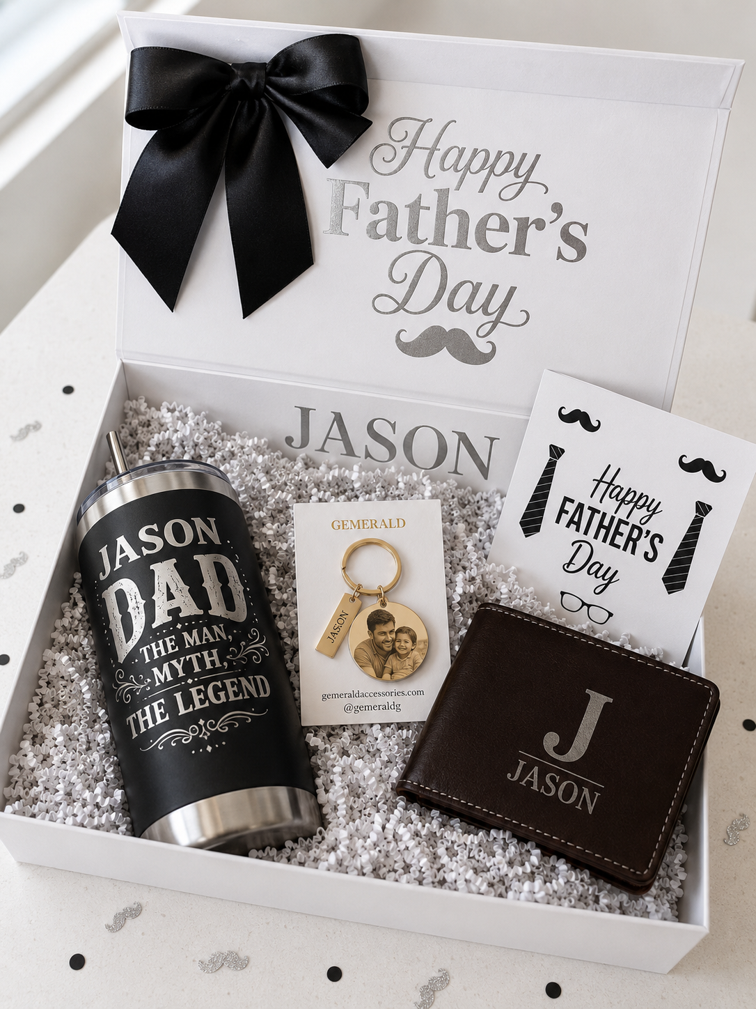 Personalized Father's Day Gift Box – Laser Engraved Tumbler, Photo Keychain & Engraved Wallet