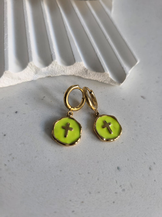 Lime Cross Earrings