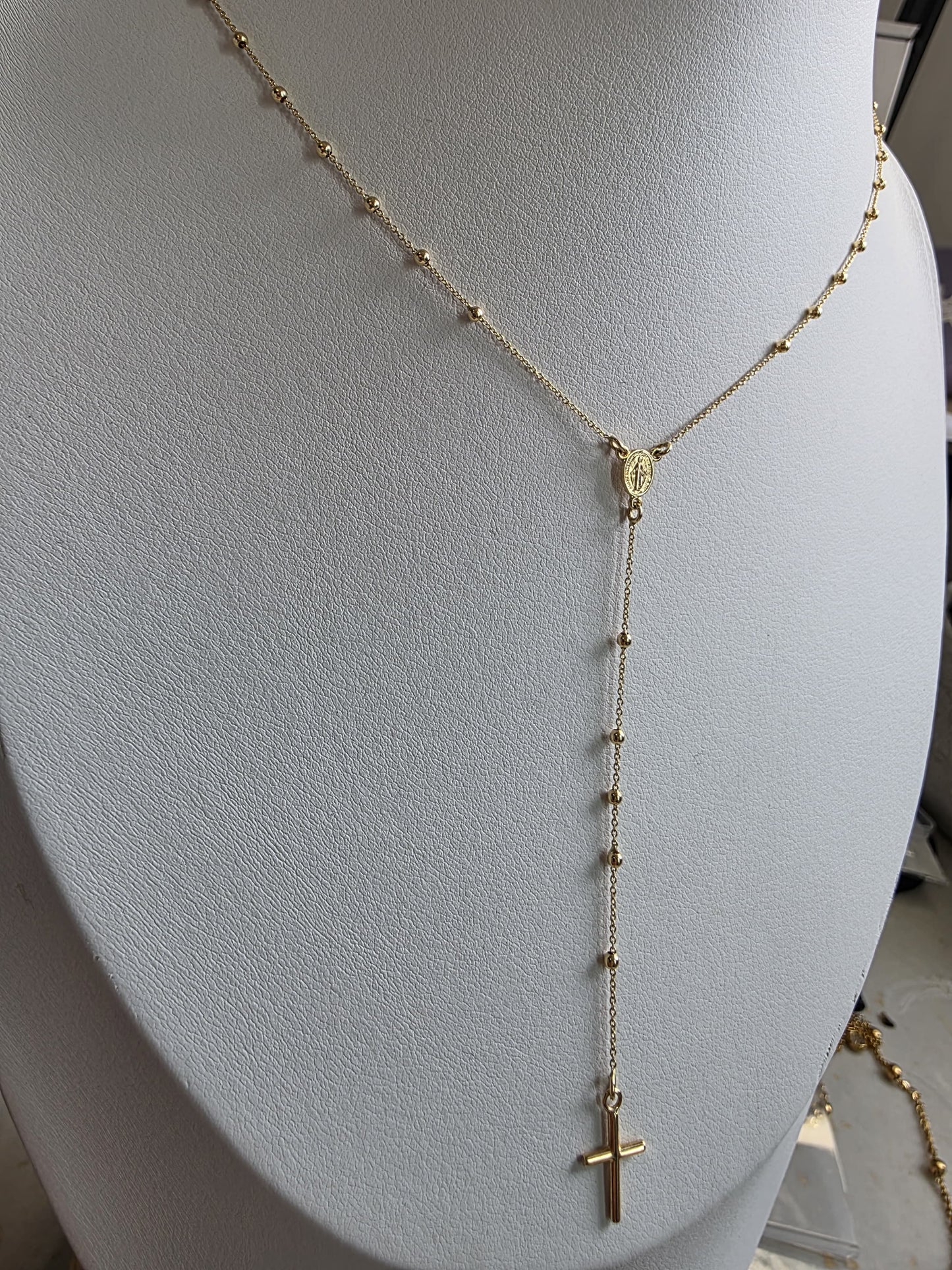 18K Solid Gold Rosary Necklace