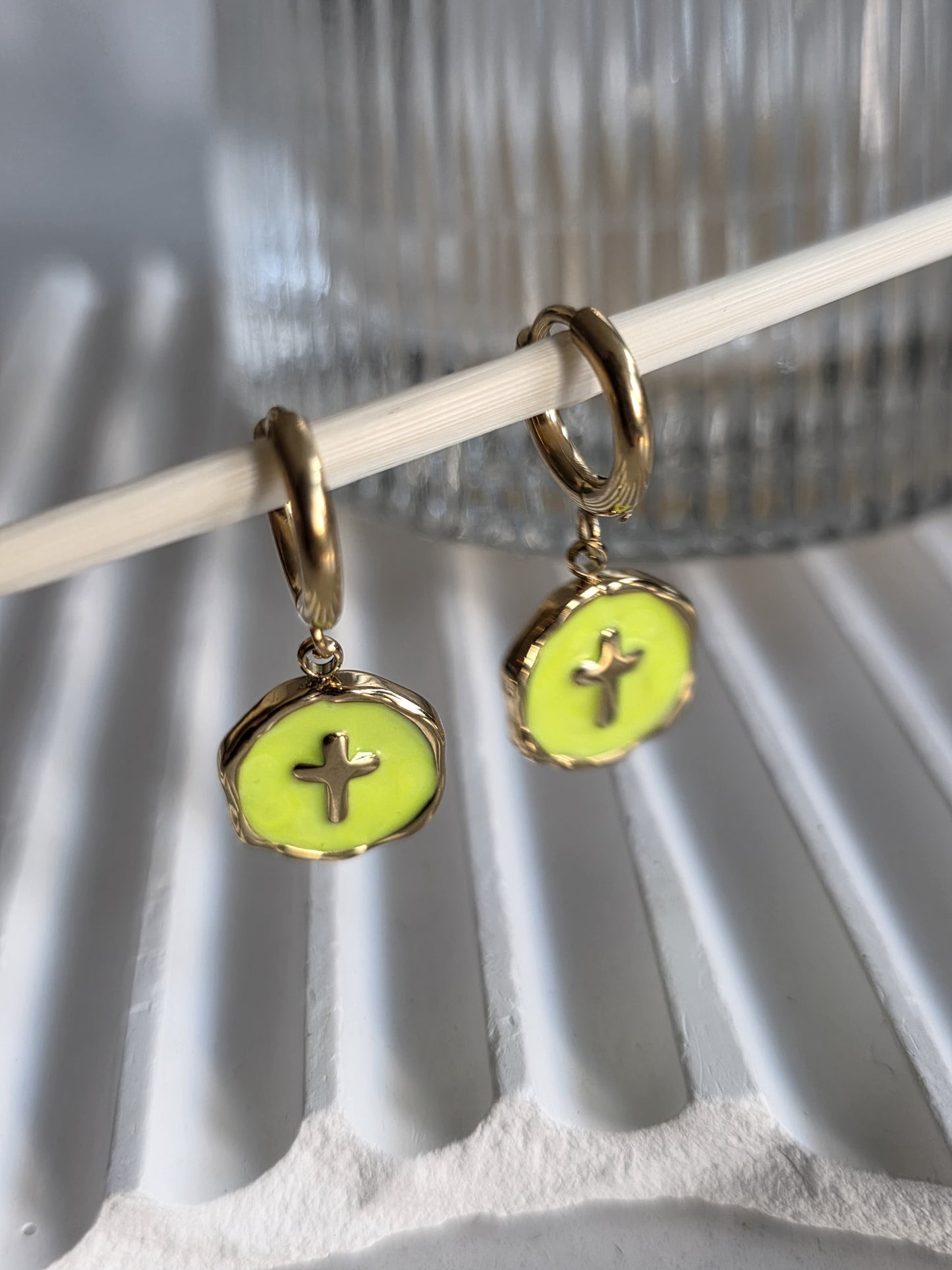 Lime Cross Earrings