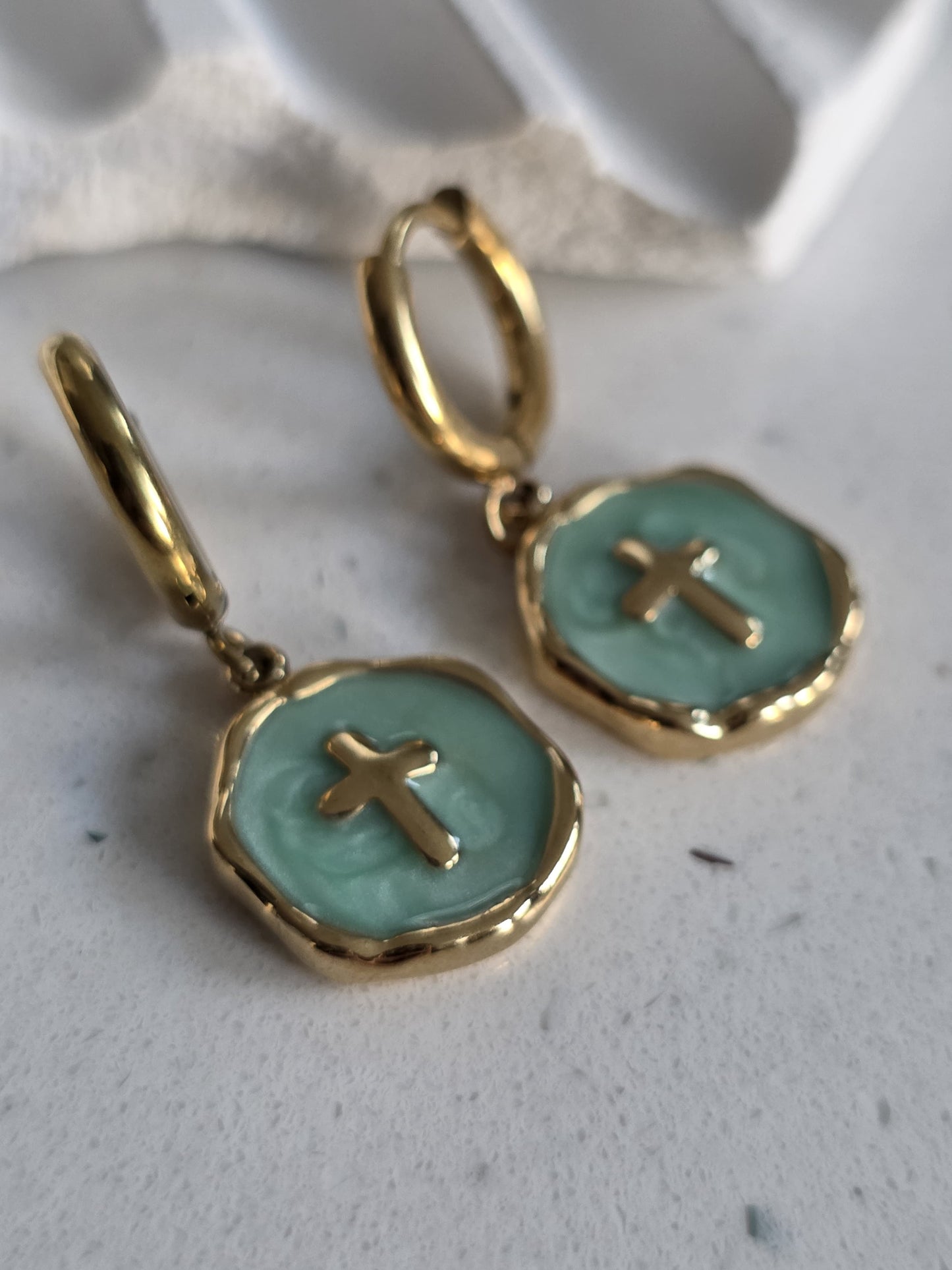 Aquamarine Cross Earrings