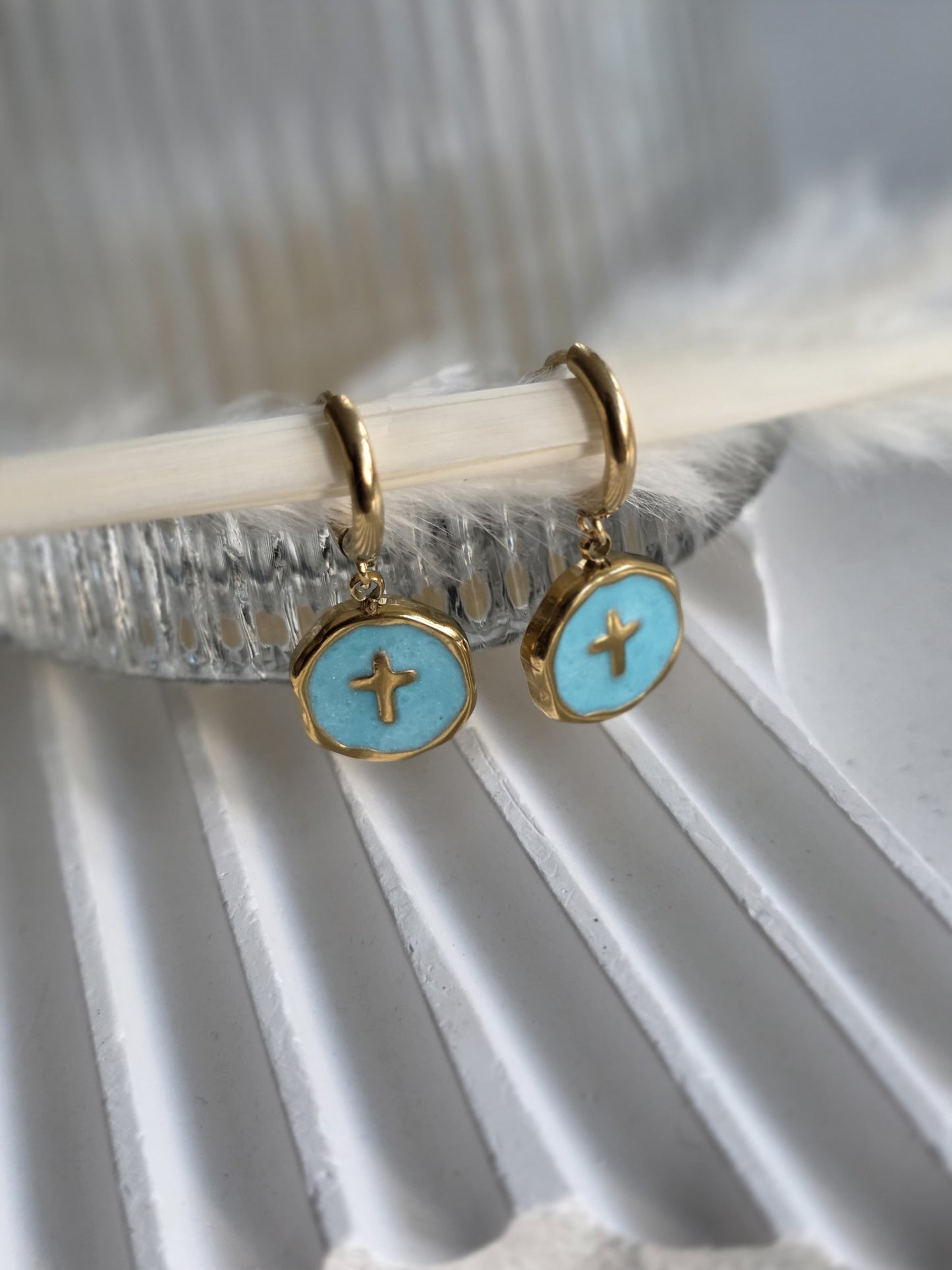 Sky Blue Cross Earrings