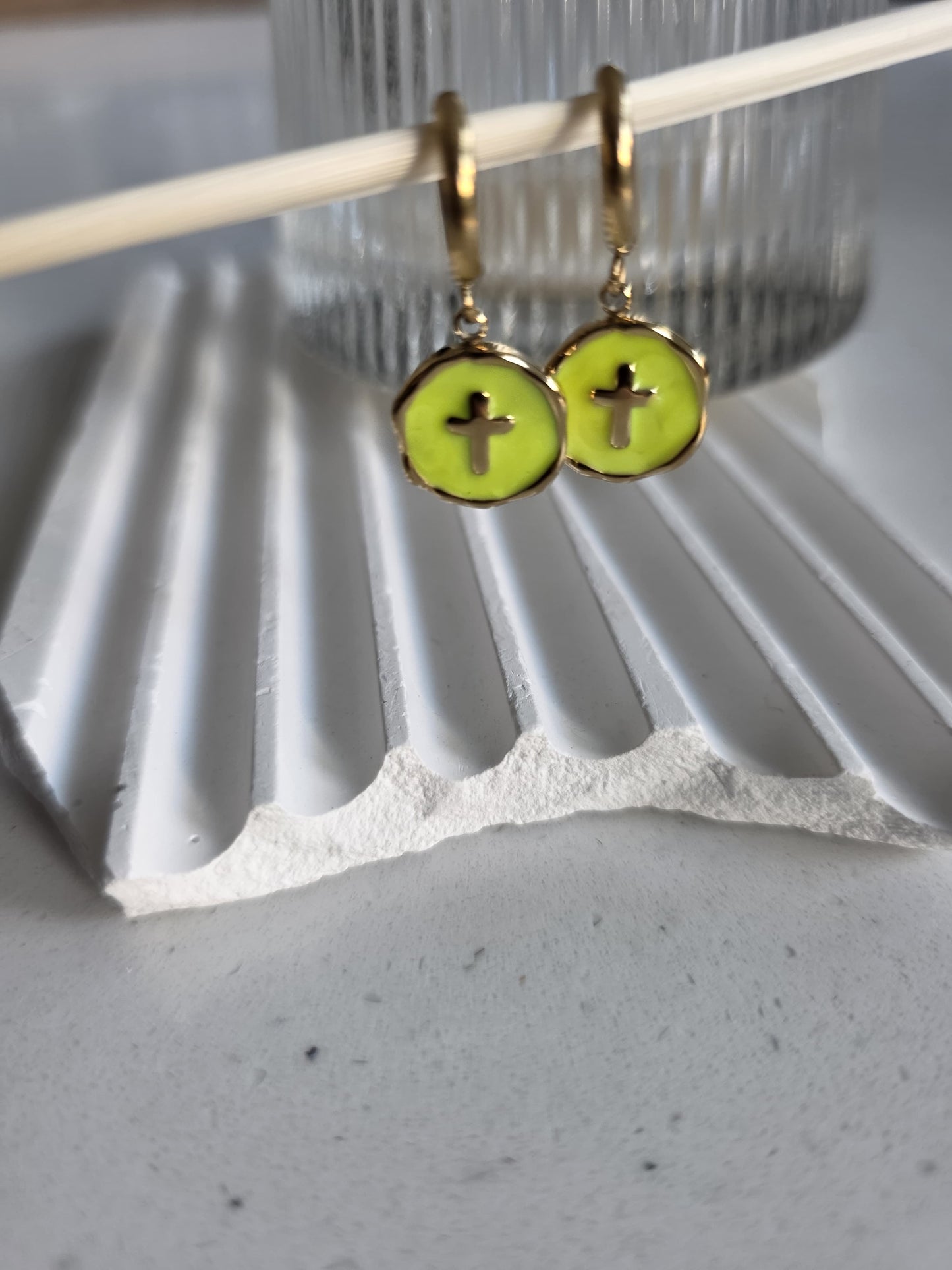 Lime Cross Earrings