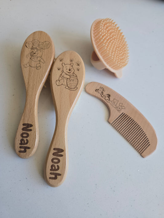 Personalized Baby Bamboo Brush Set – 4-Piece Laser Engraved Grooming Kit