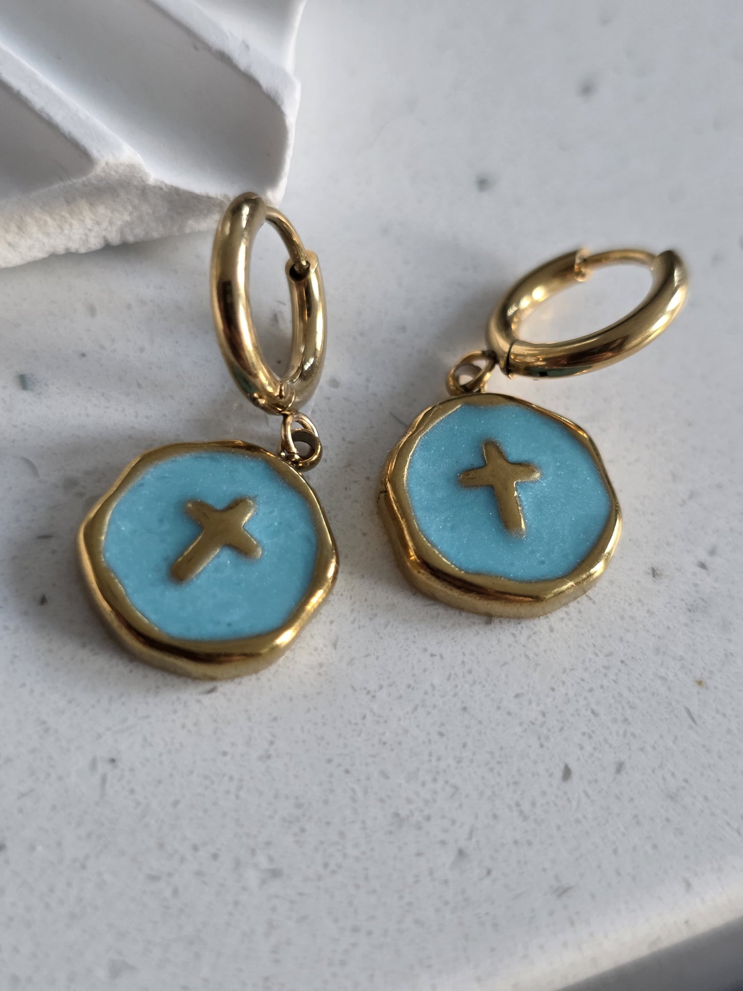 Sky Blue Cross Earrings