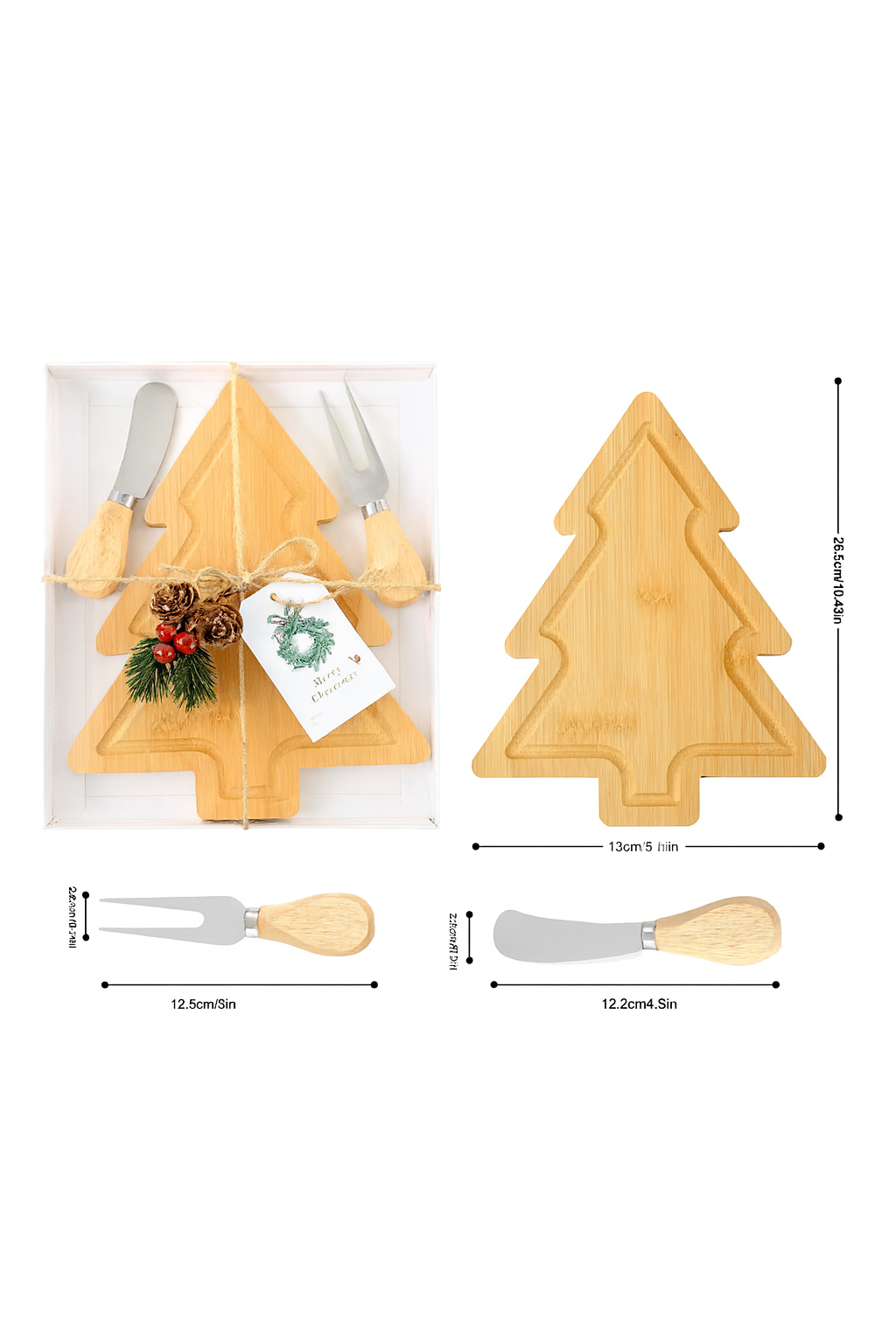 Personalized Christmas Tree Charcuterie Board Set – Double-Sided Laser Engraving