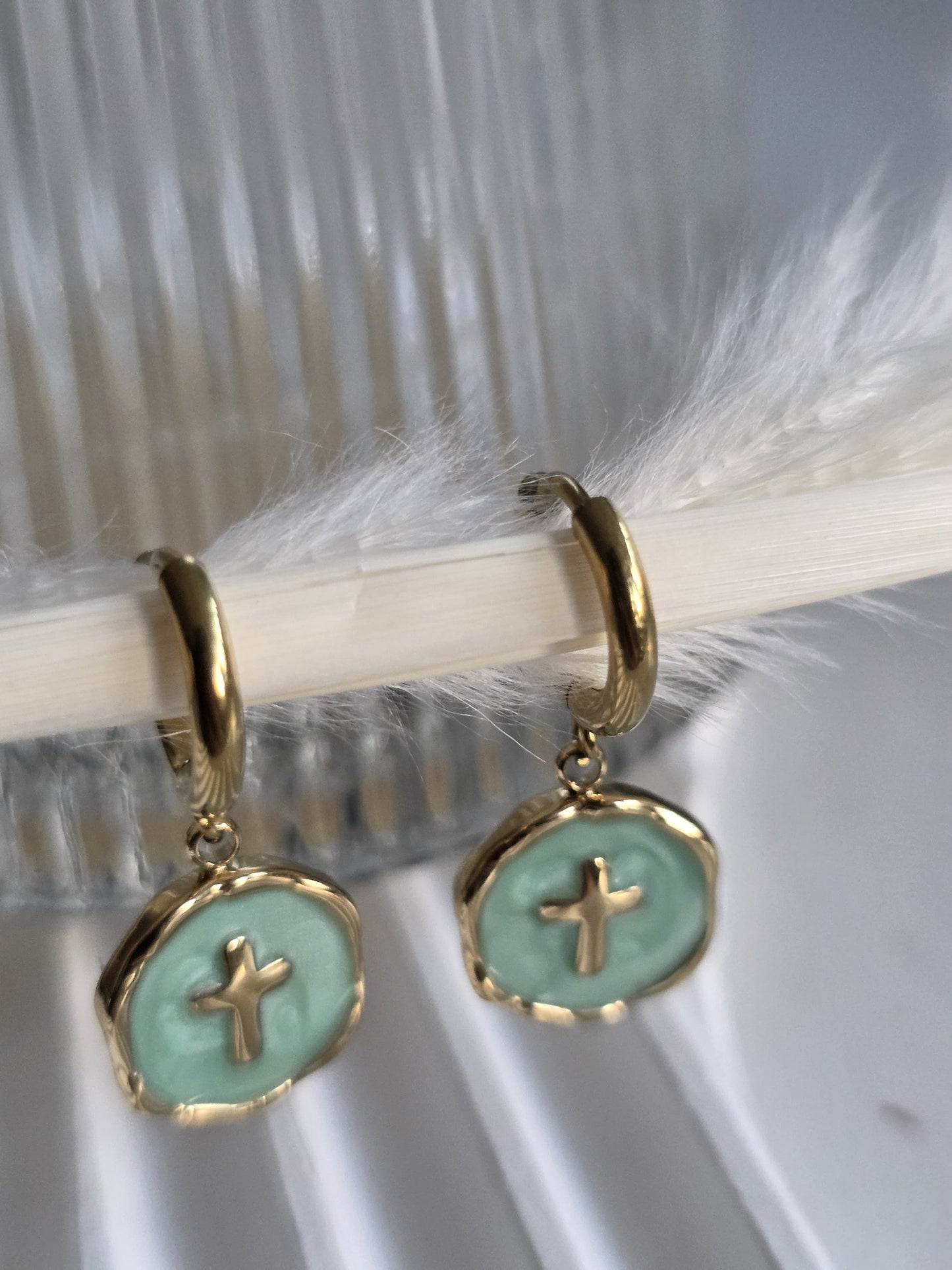 Aquamarine Cross Earrings